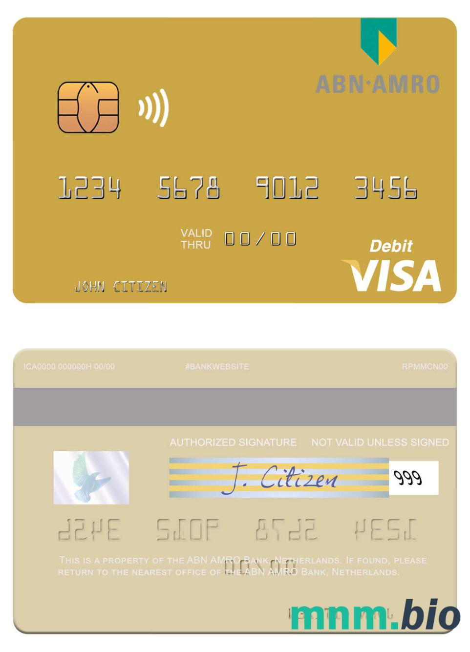 Netherlands ABN AMRO Bank visa debet karta przykład w formacie PSD